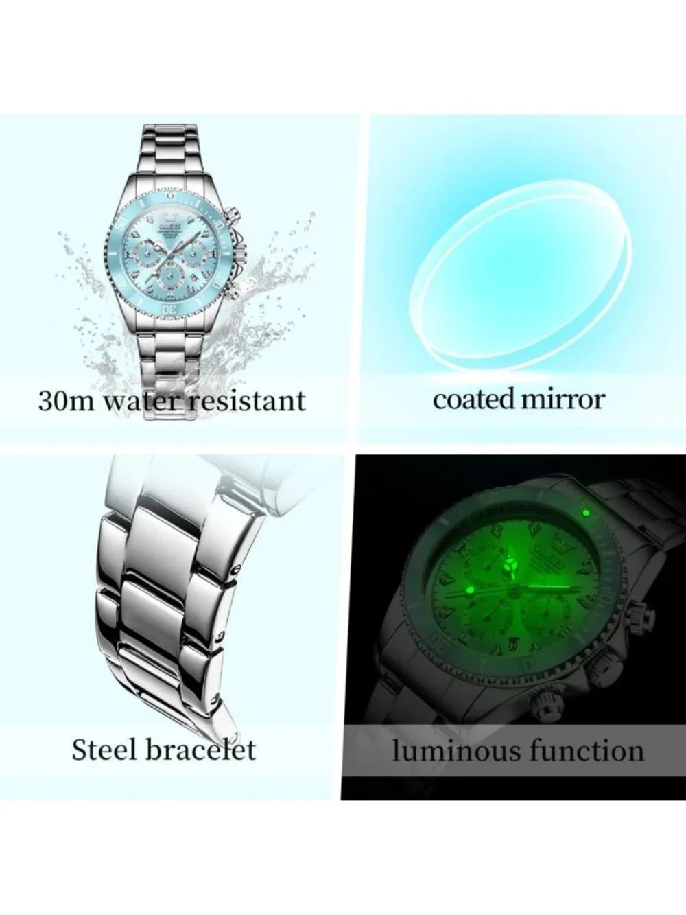 Stylish Women's Analog Watch with Diamonds, Waterproof, Luminous, Two-Tone